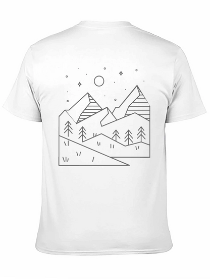 Minimalist Mountain Line Art Black T-Shirt