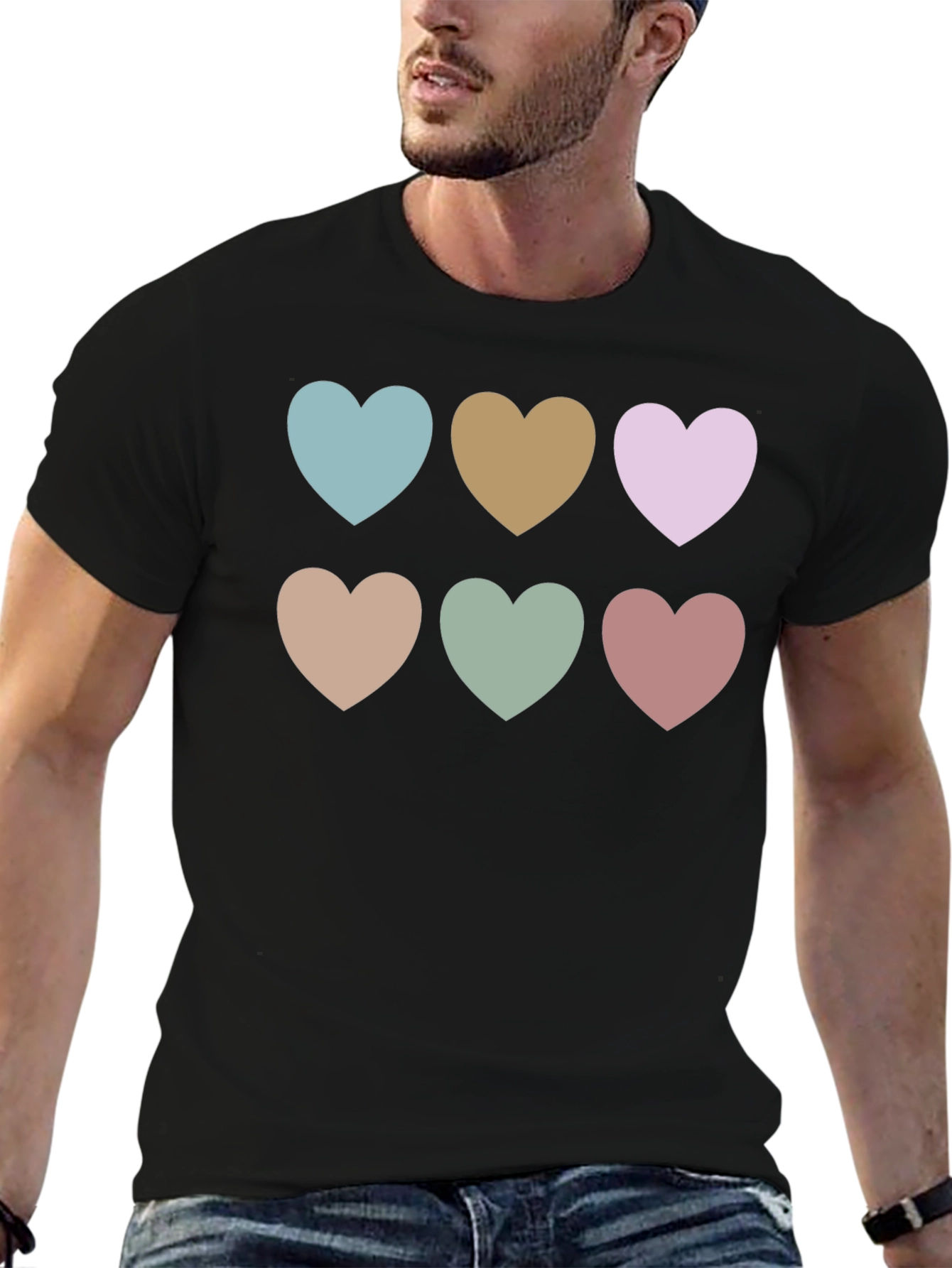 Heart Patterned Black T-Shirt