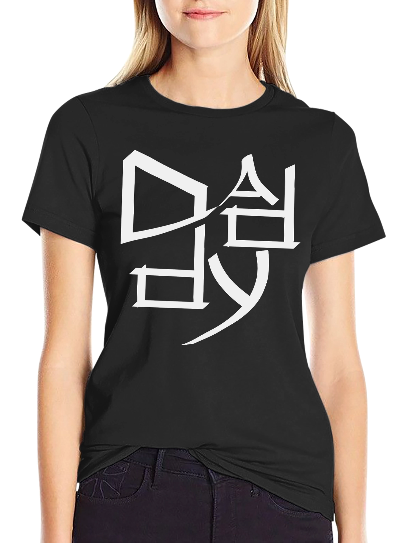 Modern Graphic Tee - White Design on Black