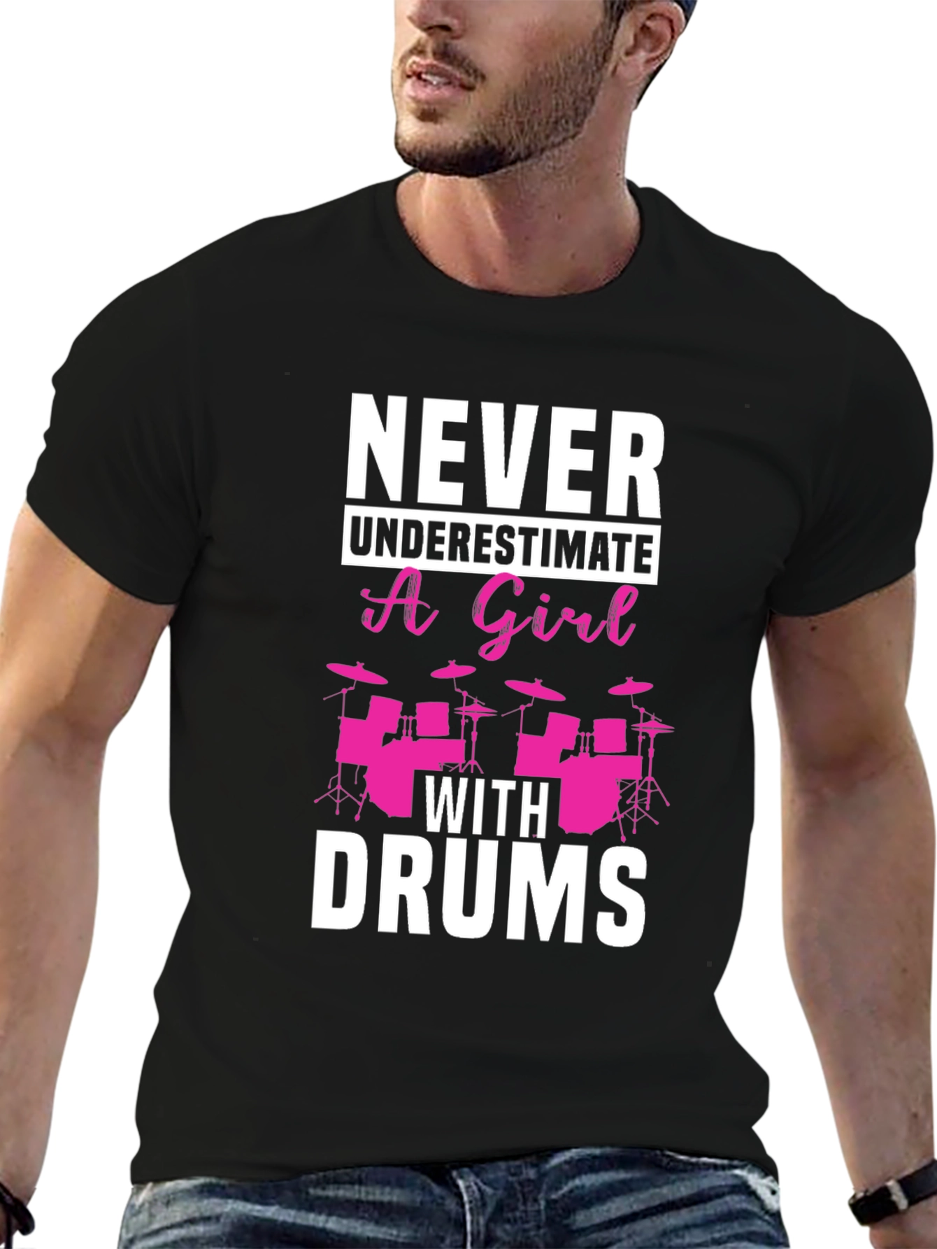 Never Underestimate a Girl With Drums Black T-Shirt