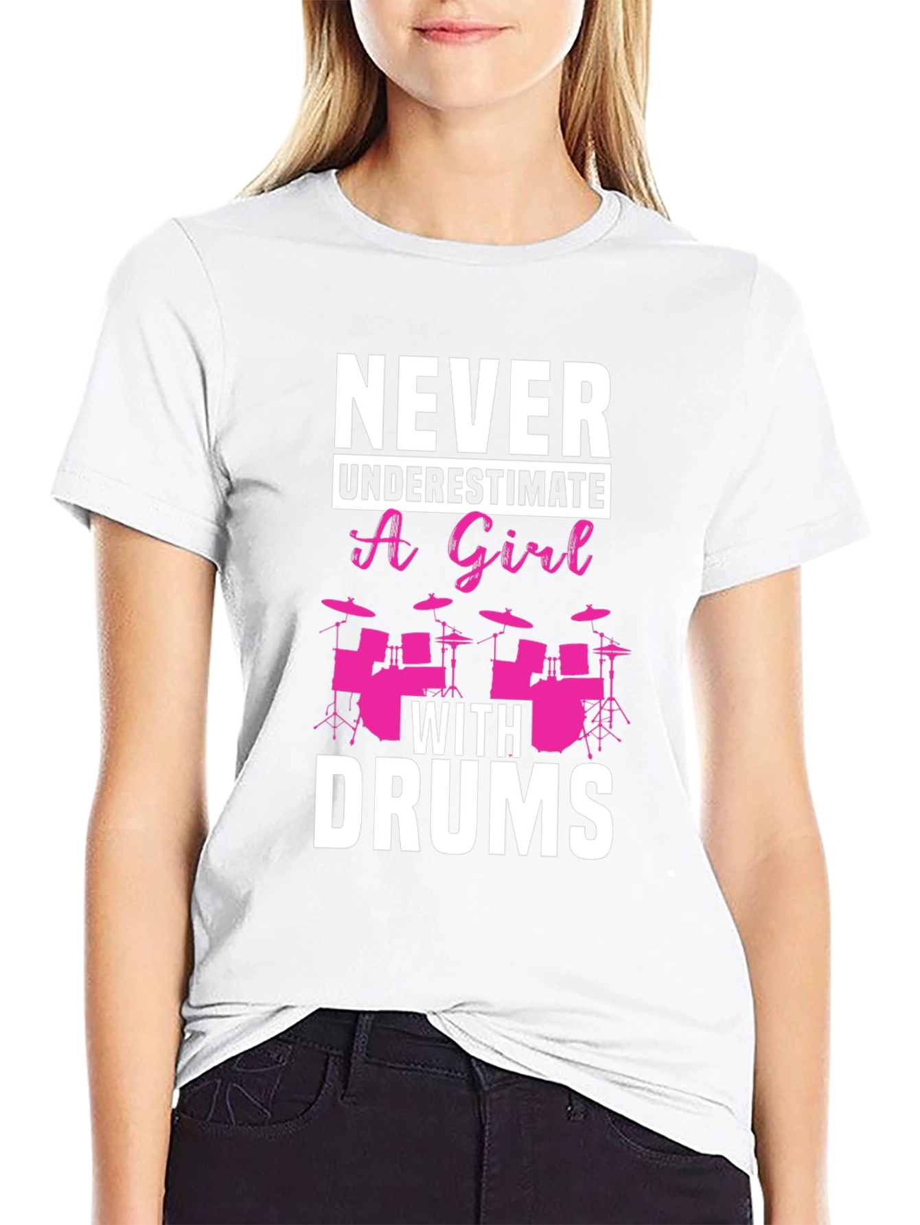 Never Underestimate a Girl With Drums Black T-Shirt