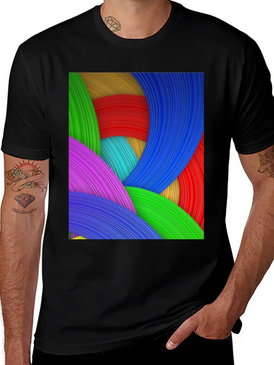 Colorful Abstract Lines Graphic Black T-Shirt