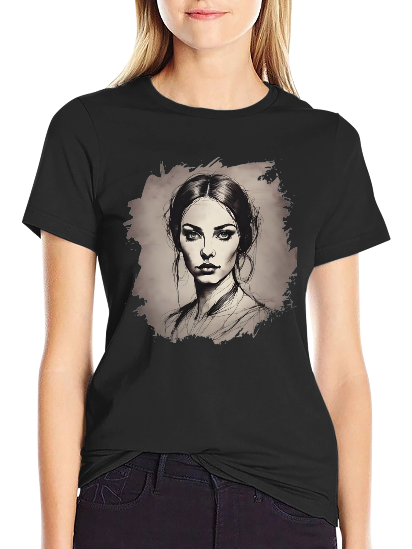 Woman Portrait Graphic Tee - Black