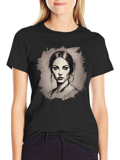 Woman Portrait Graphic Tee - Black