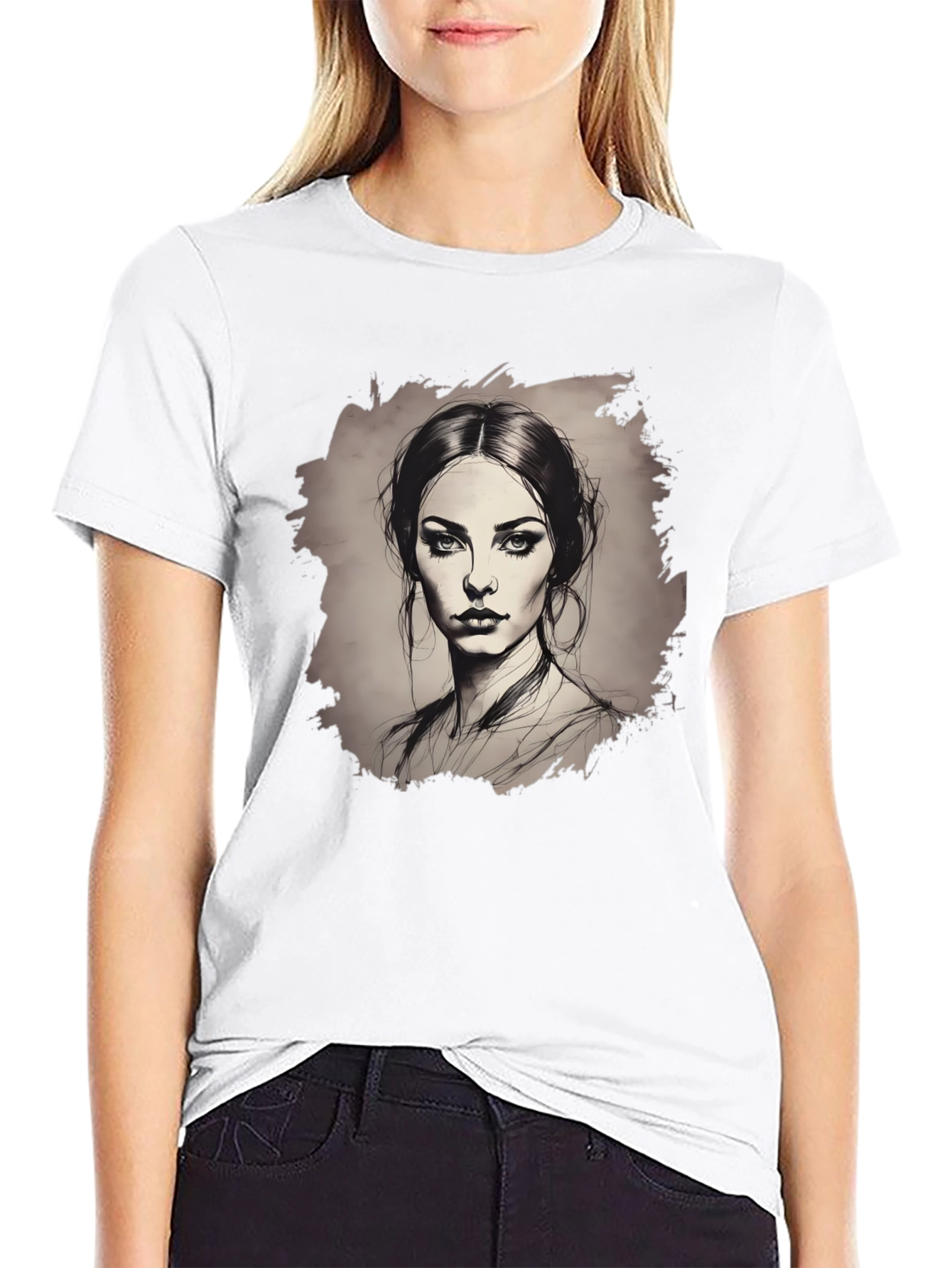 Woman Portrait Graphic Tee - Black