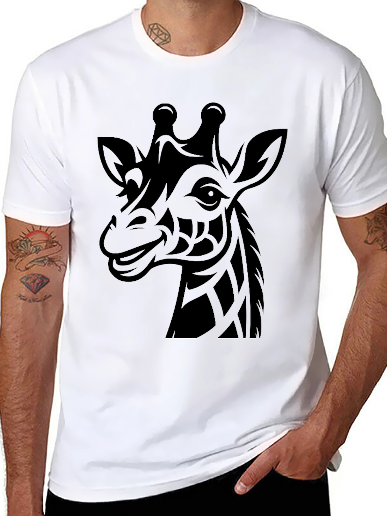 Tribal Giraffe Graphic Tee - Mens Black T-Shirt