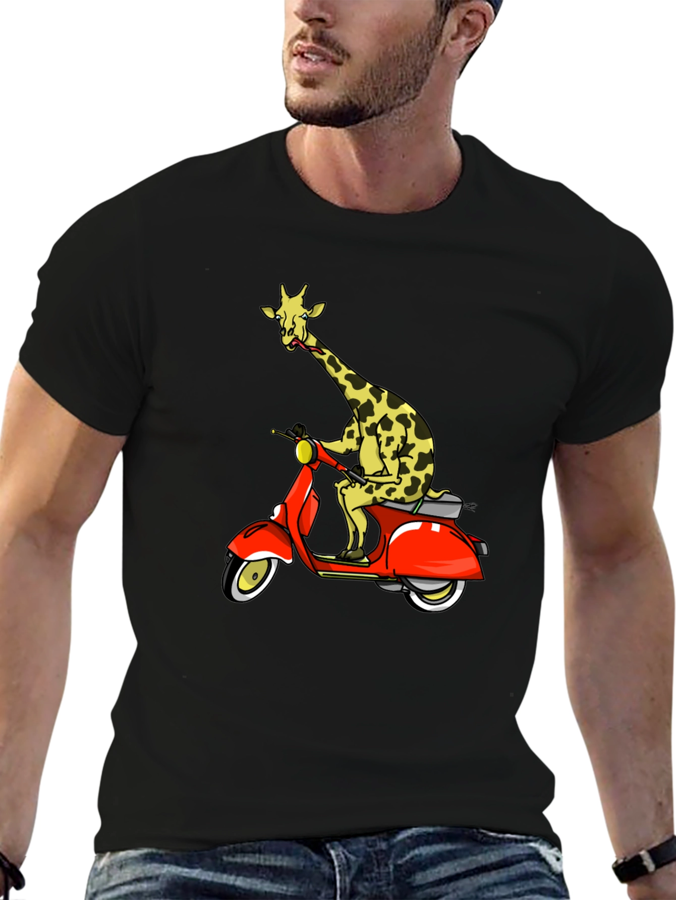 Giraffe on Scooter Graphic T-Shirt