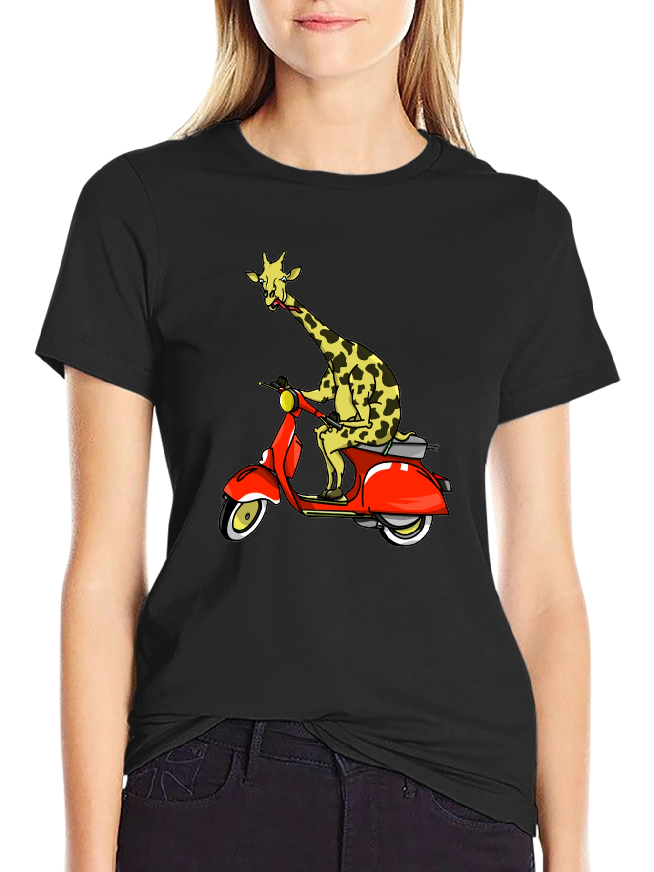 Giraffe on Scooter Graphic T-Shirt