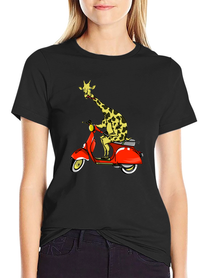 Giraffe on Scooter Graphic T-Shirt