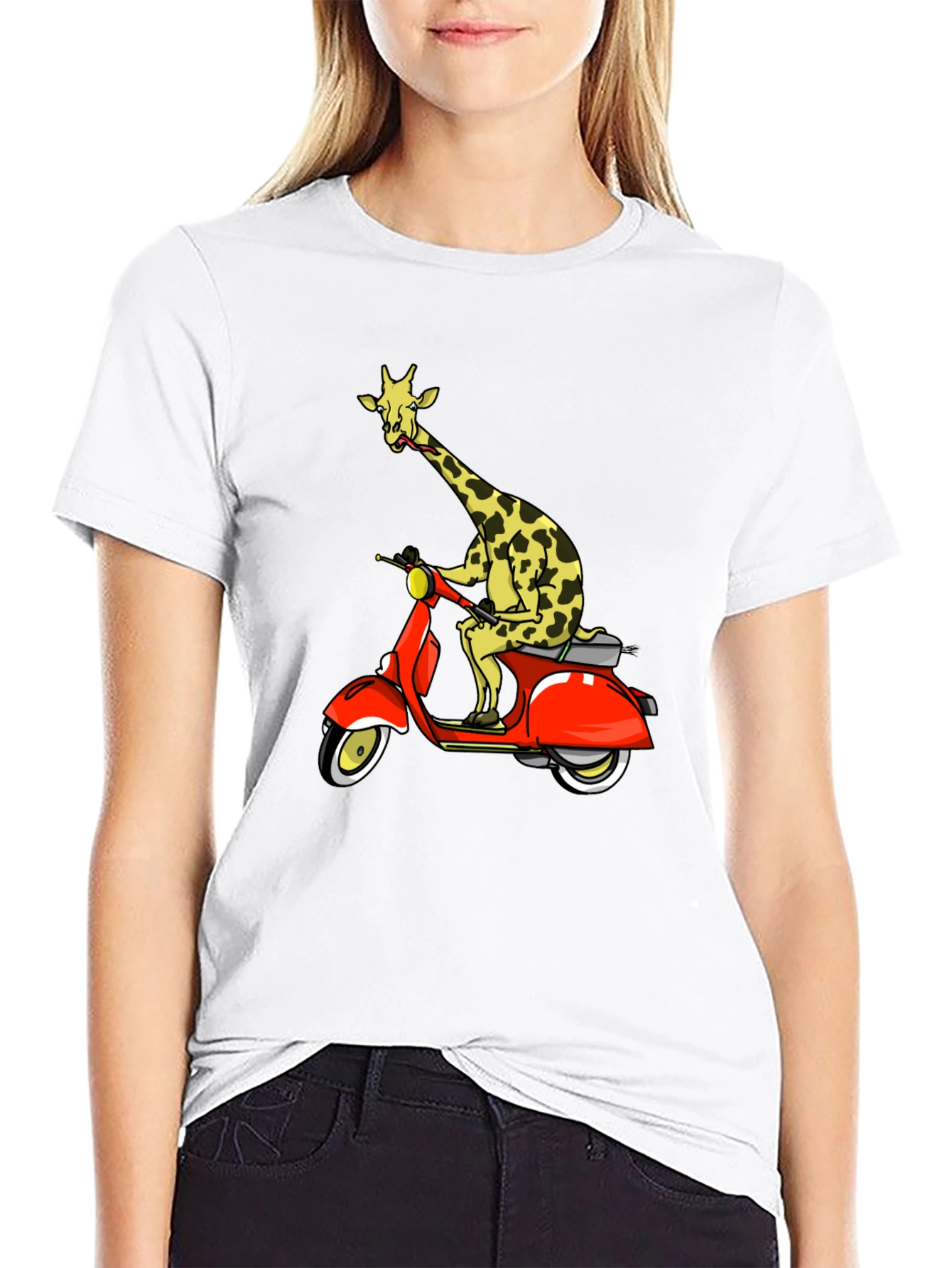 Giraffe on Scooter Graphic T-Shirt