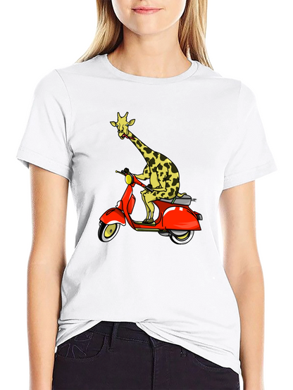 Giraffe on Scooter Graphic T-Shirt