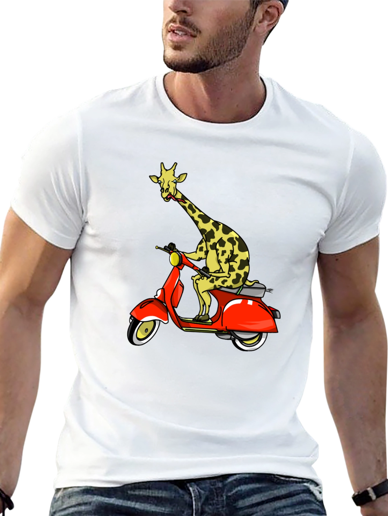 Giraffe on Scooter Graphic T-Shirt
