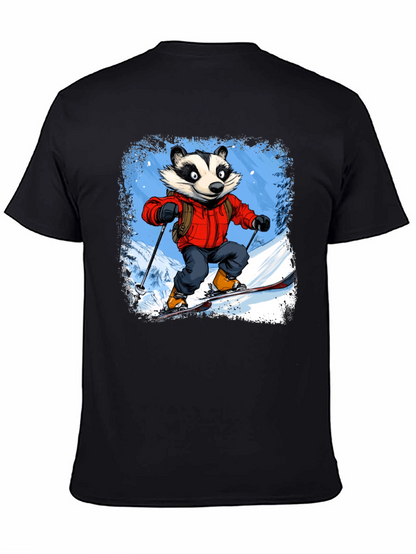 Skiing Badger Graphic Tee - Black Cotton Blend