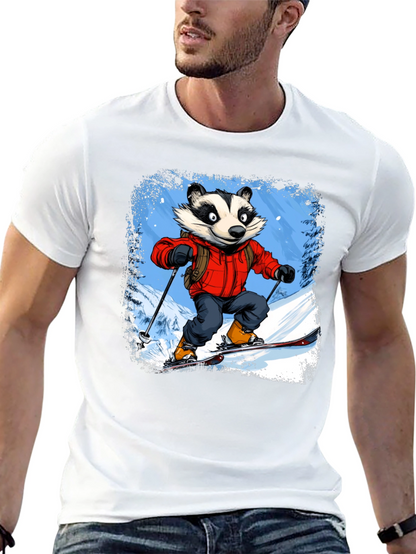 Skiing Badger Graphic Tee - Black Cotton Blend