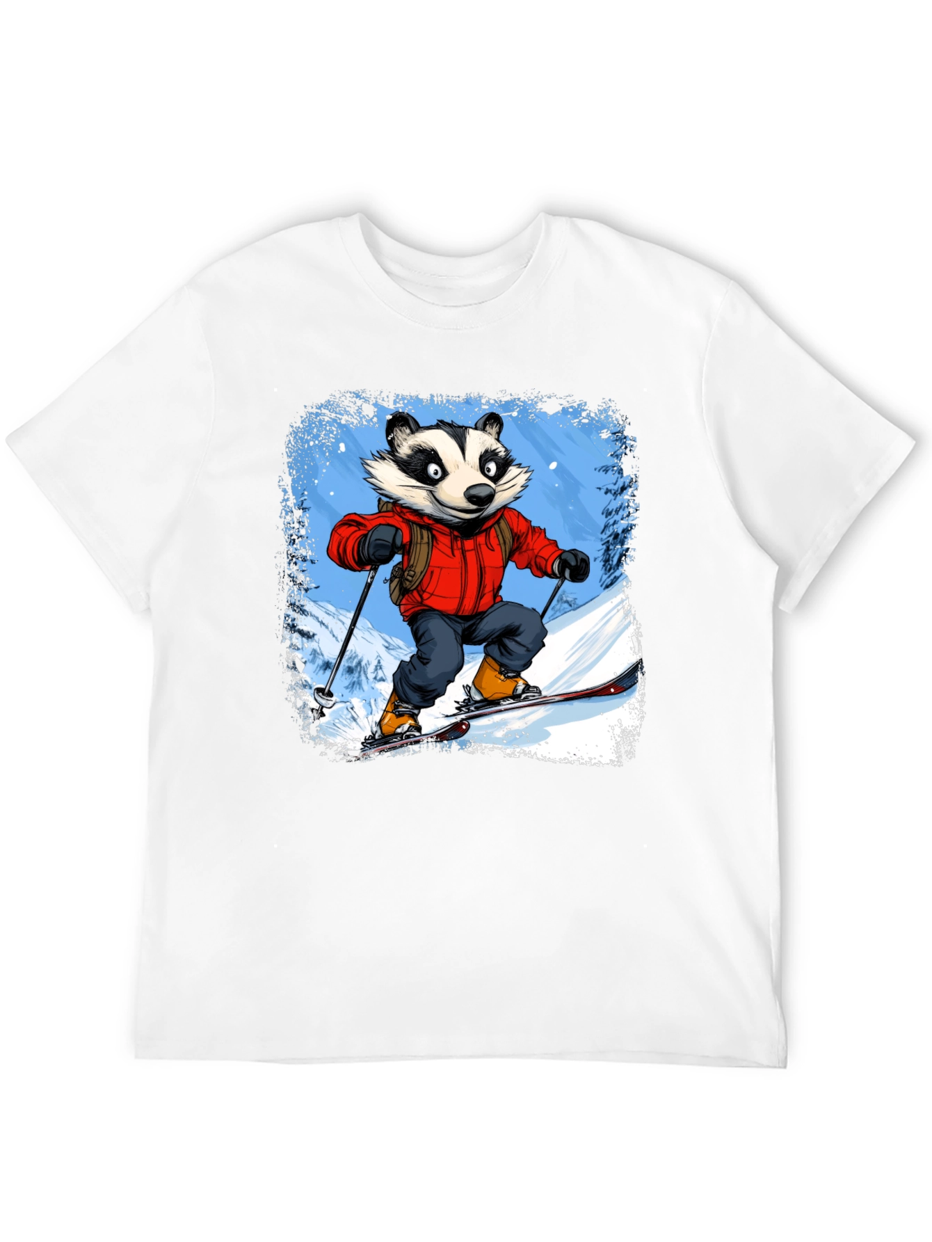 Skiing Badger Graphic Tee - Black Cotton Blend