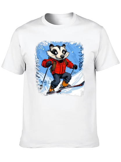Skiing Badger Graphic Tee - Black Cotton Blend