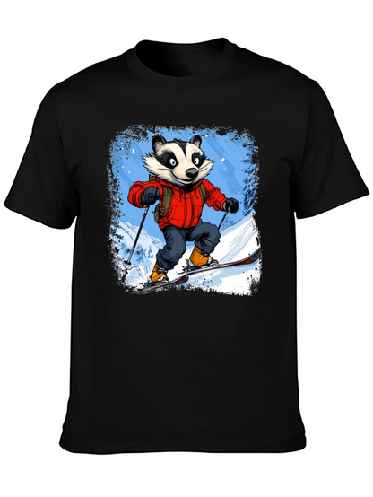 Skiing Badger Graphic Tee - Black Cotton Blend