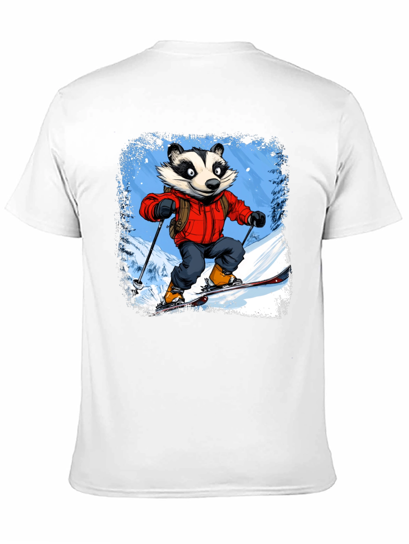 Skiing Badger Graphic Tee - Black Cotton Blend
