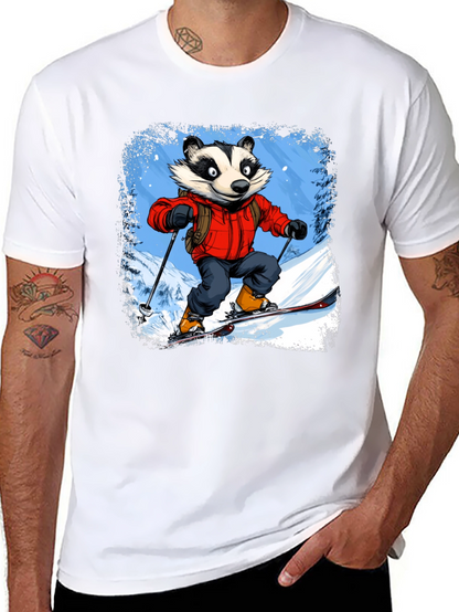 Skiing Badger Graphic Tee - Black Cotton Blend