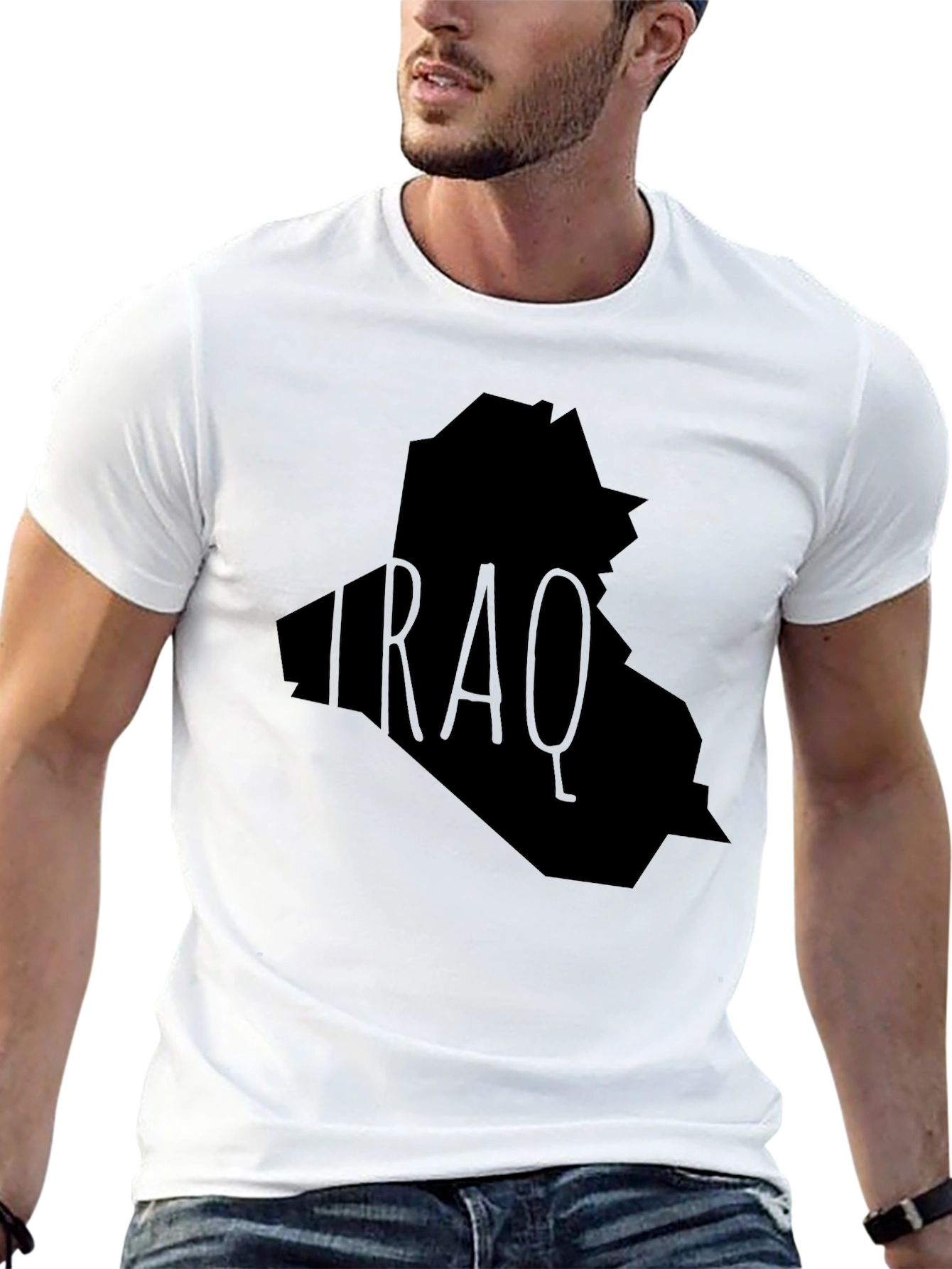 Iraq Map Graphic T-Shirt - Black Crew Neck