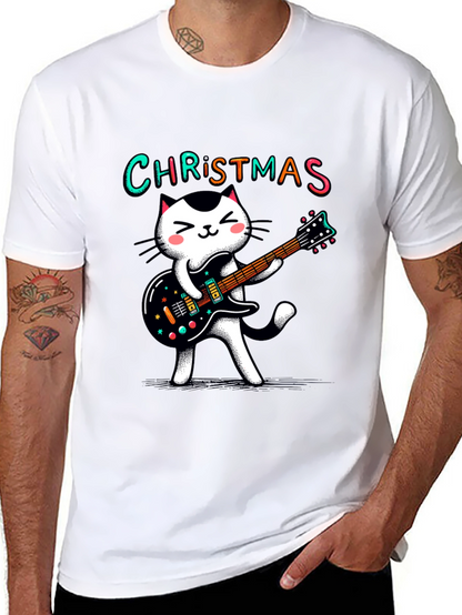 Christmas Cat Guitar T-Shirt - Holiday Style