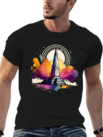 Abstract Obelisk Graphic Tee - Mens Black T-Shirt