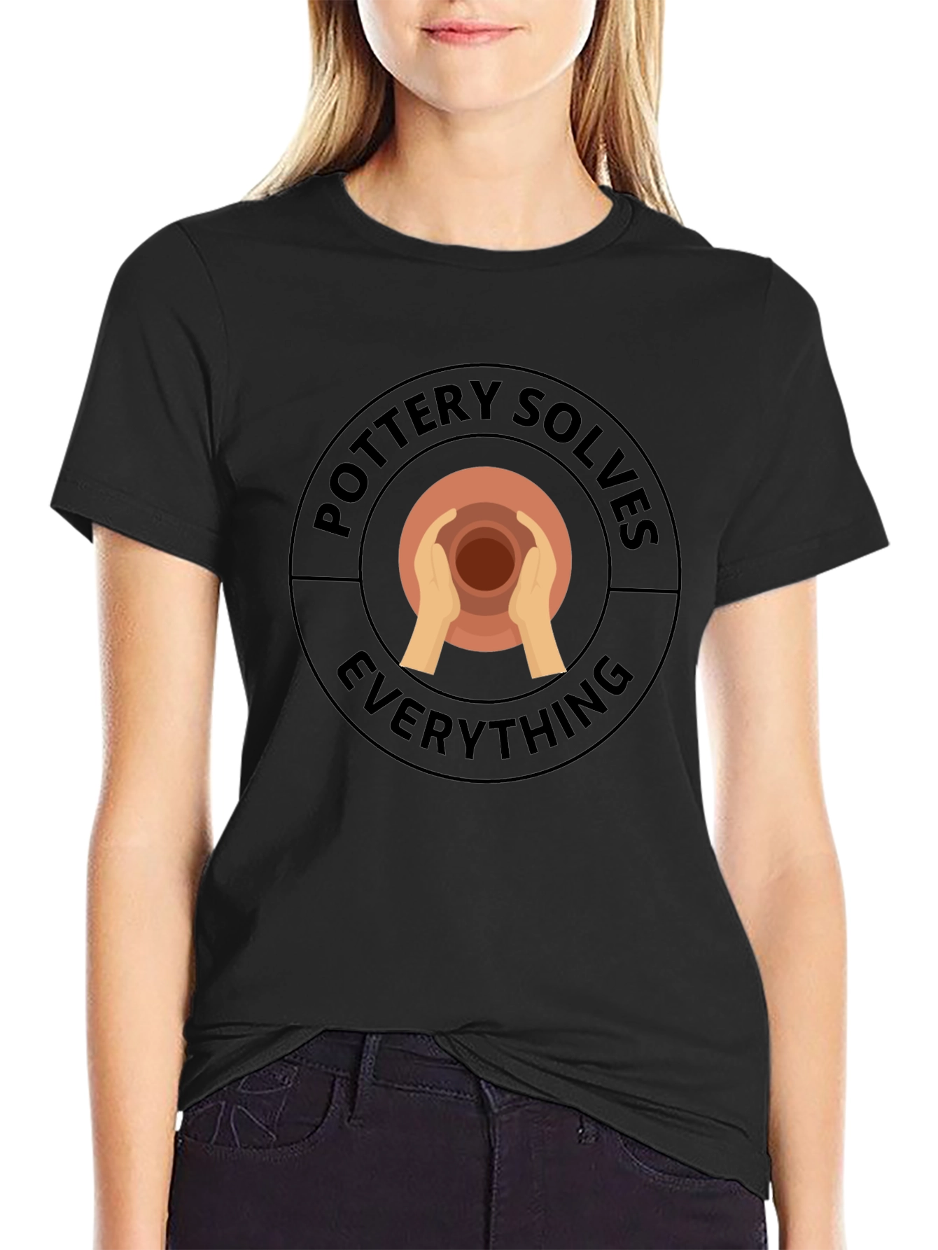 Pottery Solves Everything Black Graphic T-Shirt