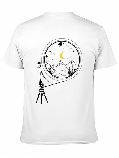 Night Sky Telescope Graphic Tee - Black Cotton