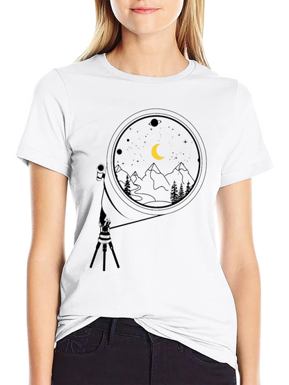 Night Sky Telescope Graphic Tee - Black Cotton
