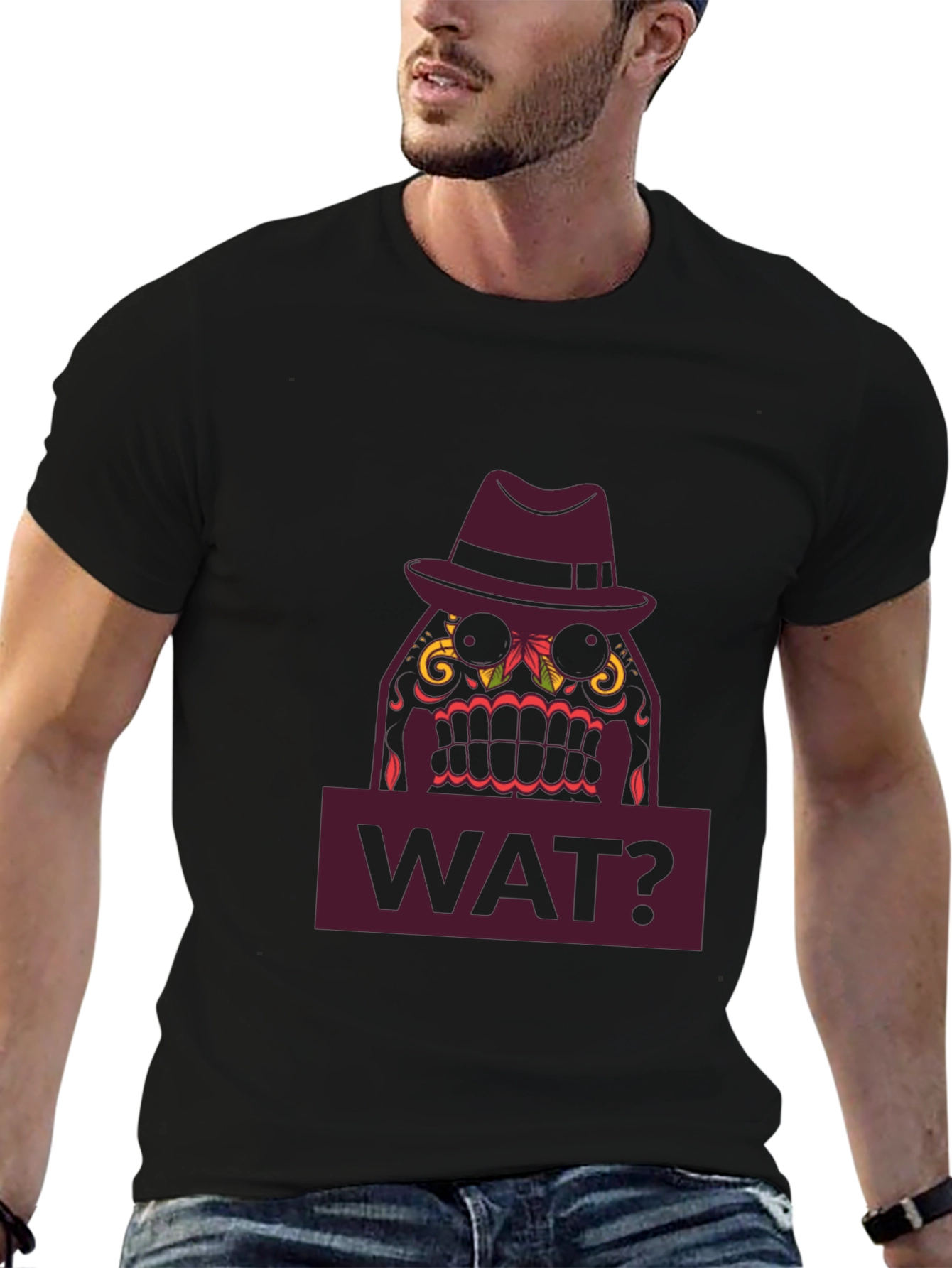 WAT? Sugar Skull Fedora T-Shirt - Mens