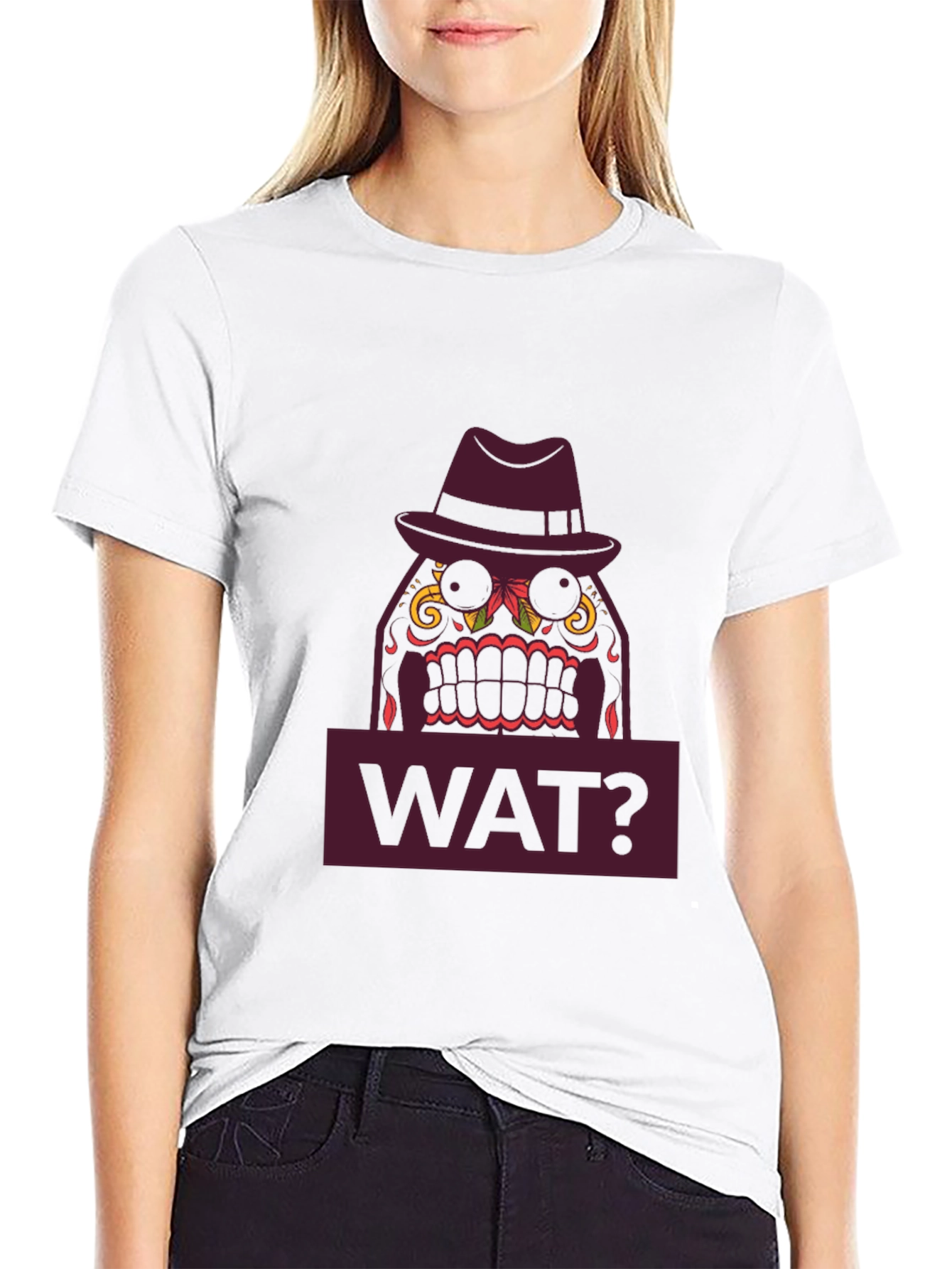 WAT? Sugar Skull Fedora T-Shirt - Mens