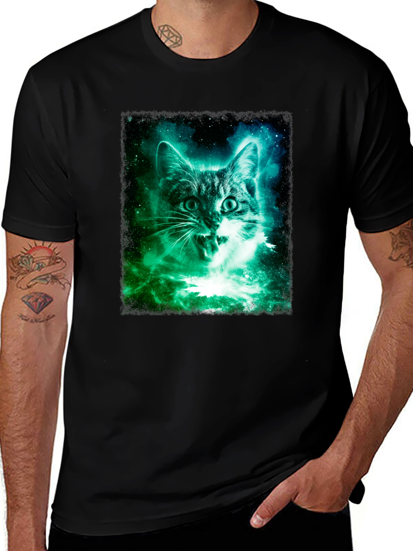 Galaxy Cat Graphic Tee - Mens Black T-Shirt