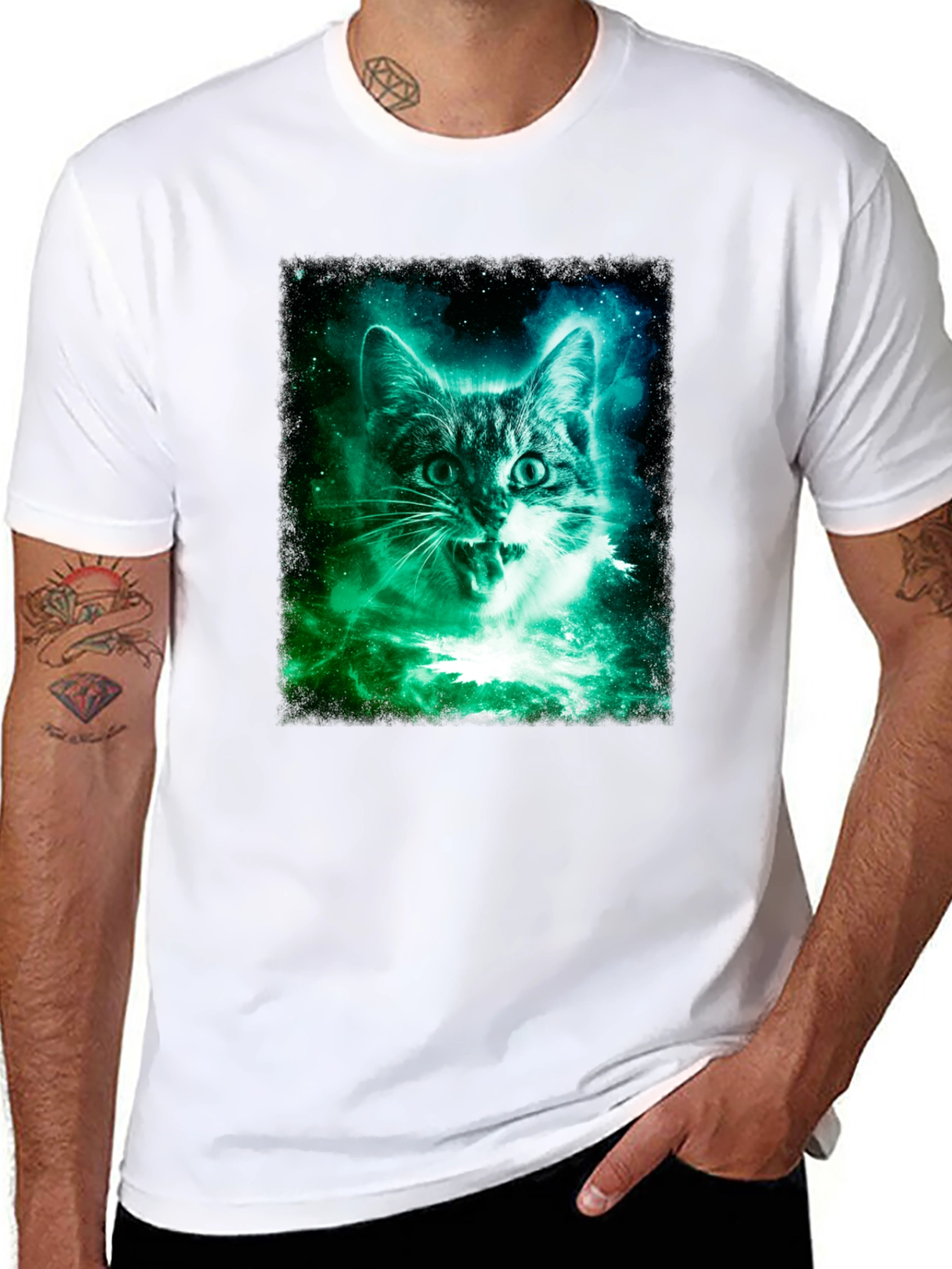 Galaxy Cat Graphic Tee - Mens Black T-Shirt