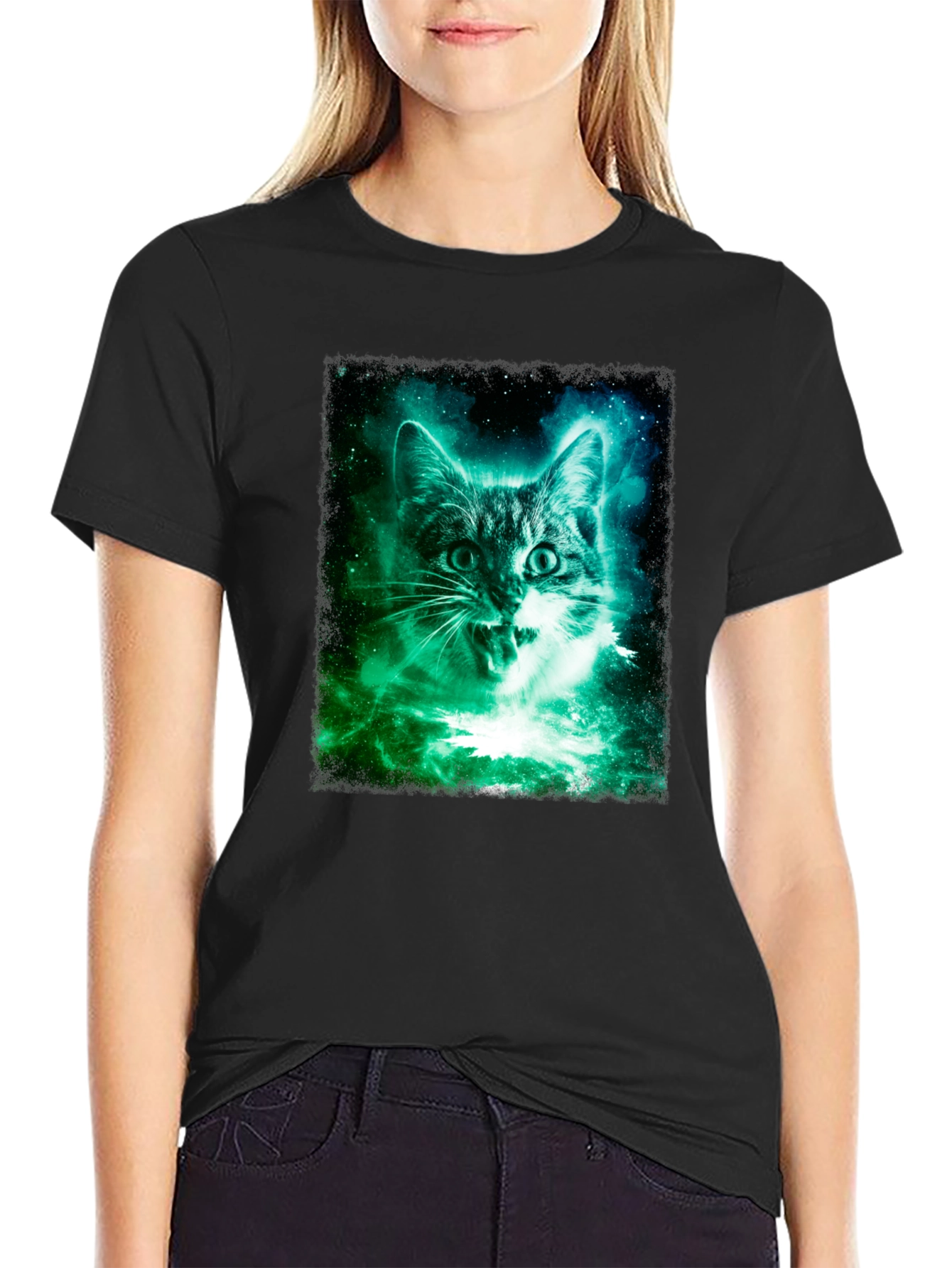 Galaxy Cat Graphic Tee - Mens Black T-Shirt