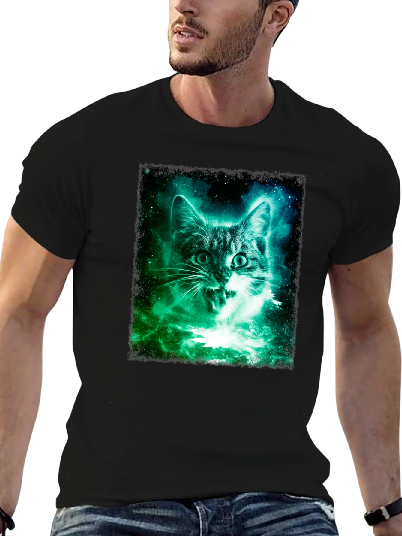 Galaxy Cat Graphic Tee - Mens Black T-Shirt