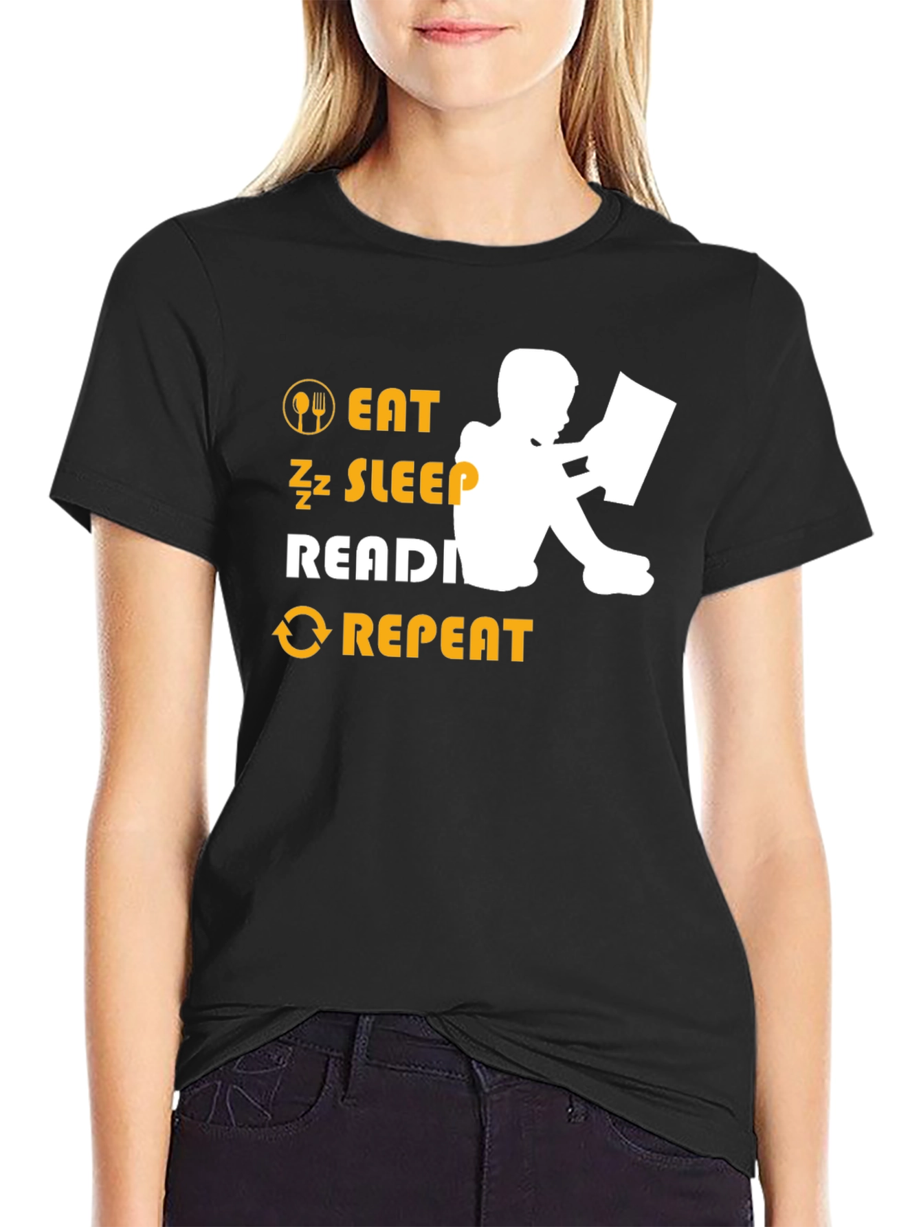 Eat Sleep Read Repeat Black Graphic Tee