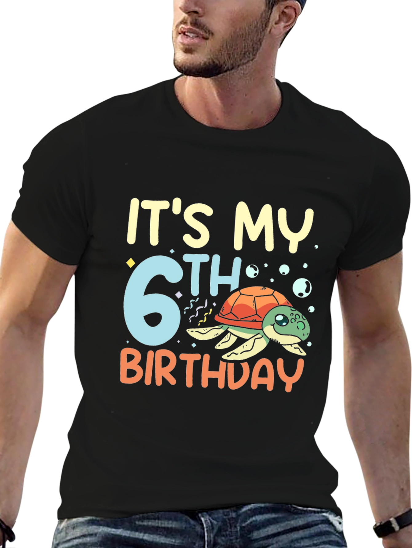Its My 6th Birthday Turtle Black T-Shirt