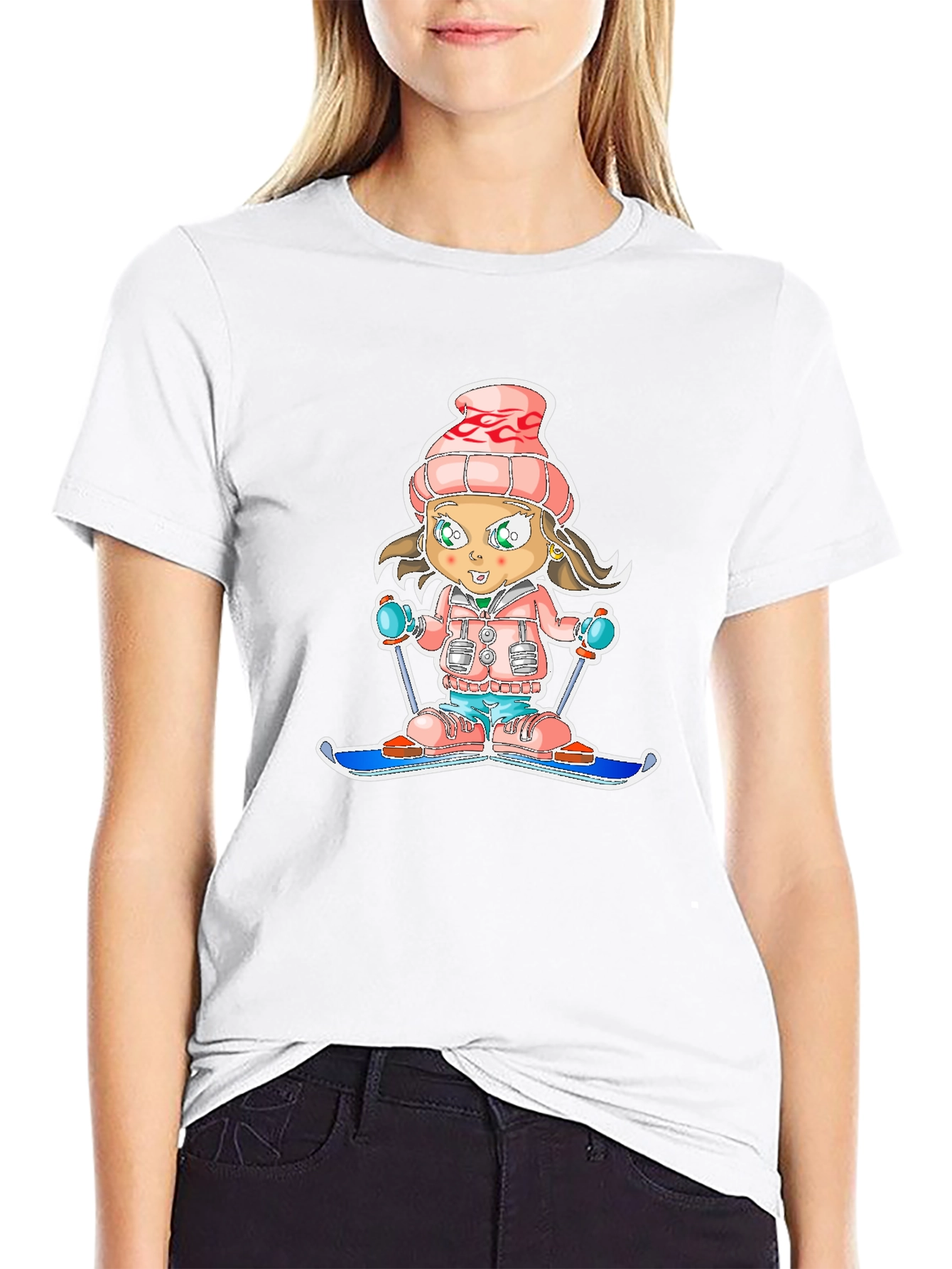 Cartoon Ski Girl T-Shirt