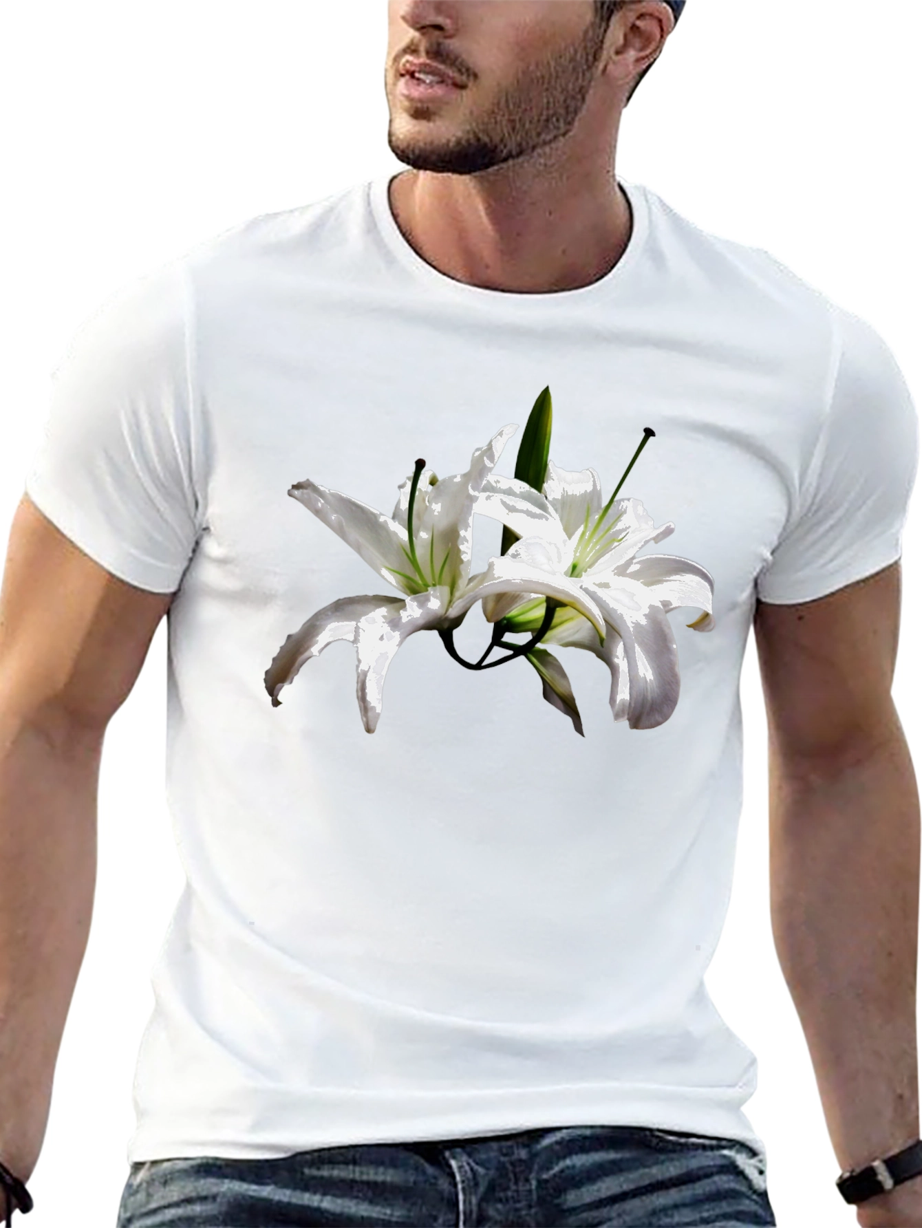Floral Lily Graphic Tee - Stylish Black T-Shirt