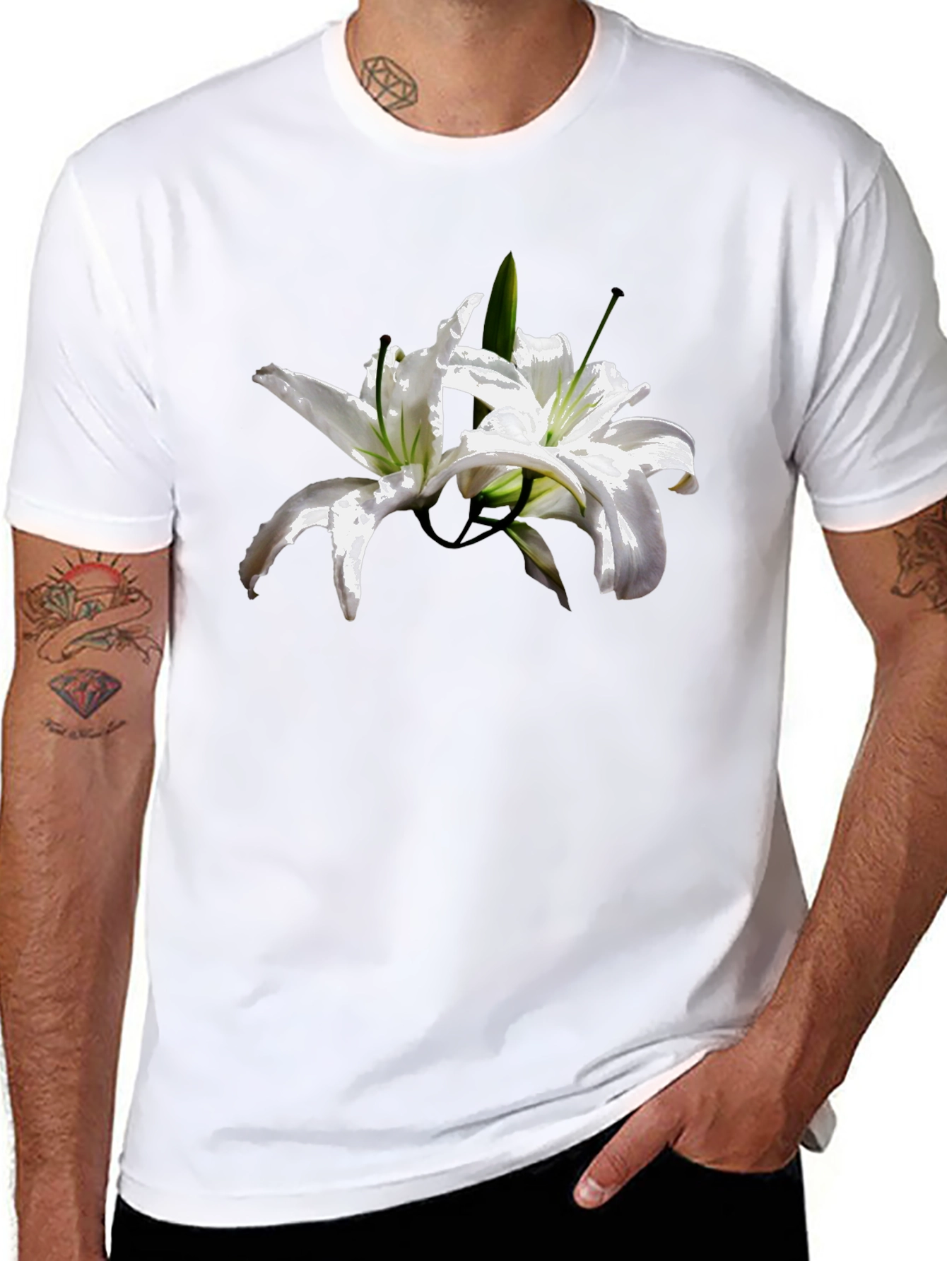 Floral Lily Graphic Tee - Stylish Black T-Shirt