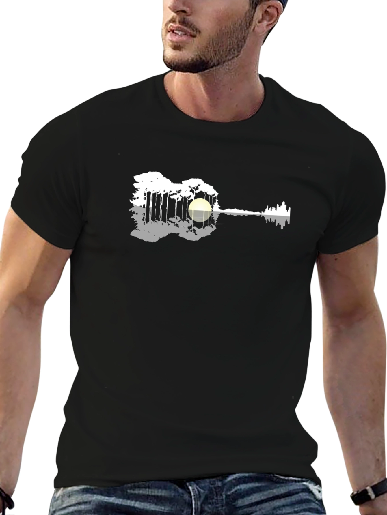 Guitar Landscape Graphic Tee - Black