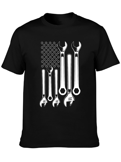 Mechanic Wrench American Flag Graphic Tee - Black