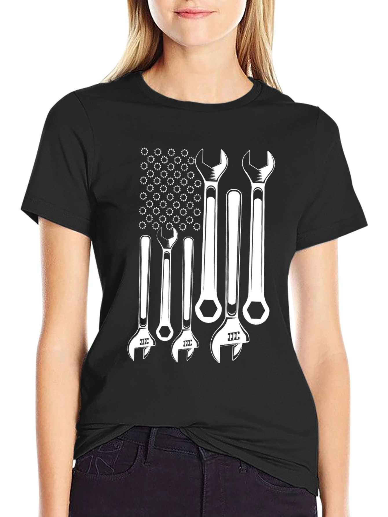 Mechanic Wrench American Flag Graphic Tee - Black