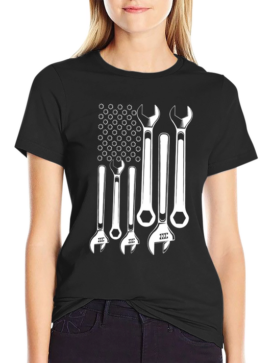 Mechanic Wrench American Flag Graphic Tee - Black
