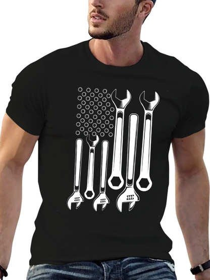 Mechanic Wrench American Flag Graphic Tee - Black