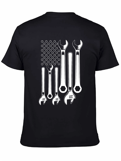 Mechanic Wrench American Flag Graphic Tee - Black