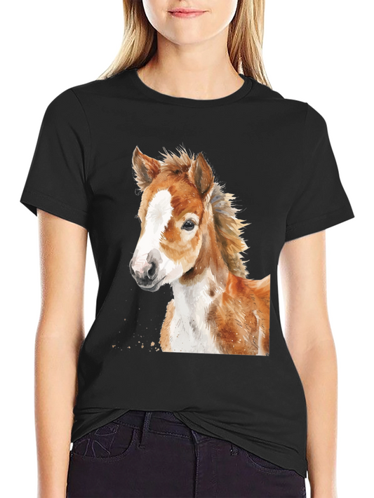 Horse Foal Watercolor Graphic Tee - Unisex Black T-Shirt