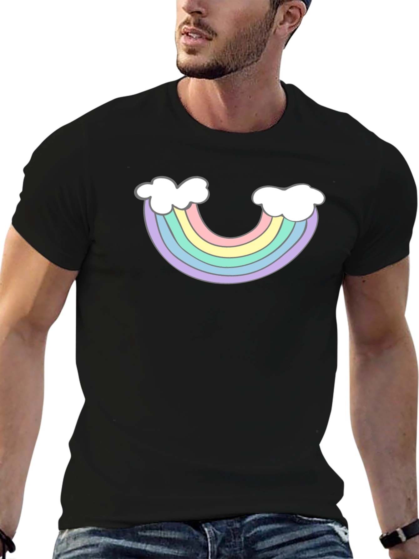 Rainbow Cloud Graphic T-Shirt - Black
