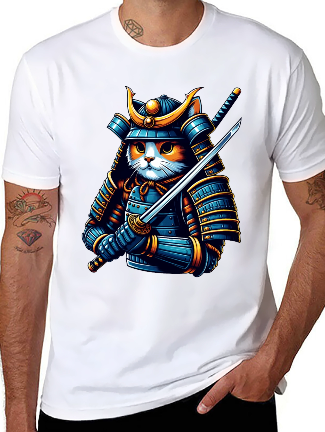 Samurai Cat T-Shirt - Warrior Feline Tee