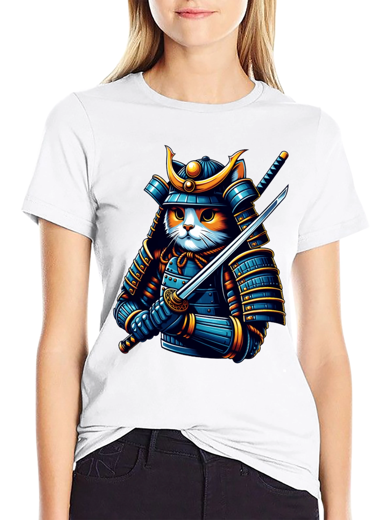 Samurai Cat T-Shirt - Warrior Feline Tee